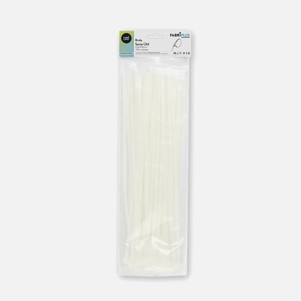 188148431 - Bag of 100 White Utility Cable Ties 4,8x430mm. 100% Nylon 66 Resistant and Durable