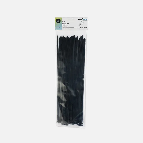 Bag of 100 Black Utility Cable Ties 4,8x370mm. 100% Nylon 66 Resistant and Durable