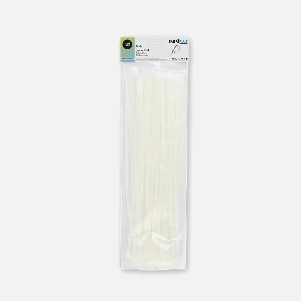 188148371 - Bolsa 100 Bridas Util Blancas 4,8x370mm. 100% Nylon 66 Resistentes Y Duraderas