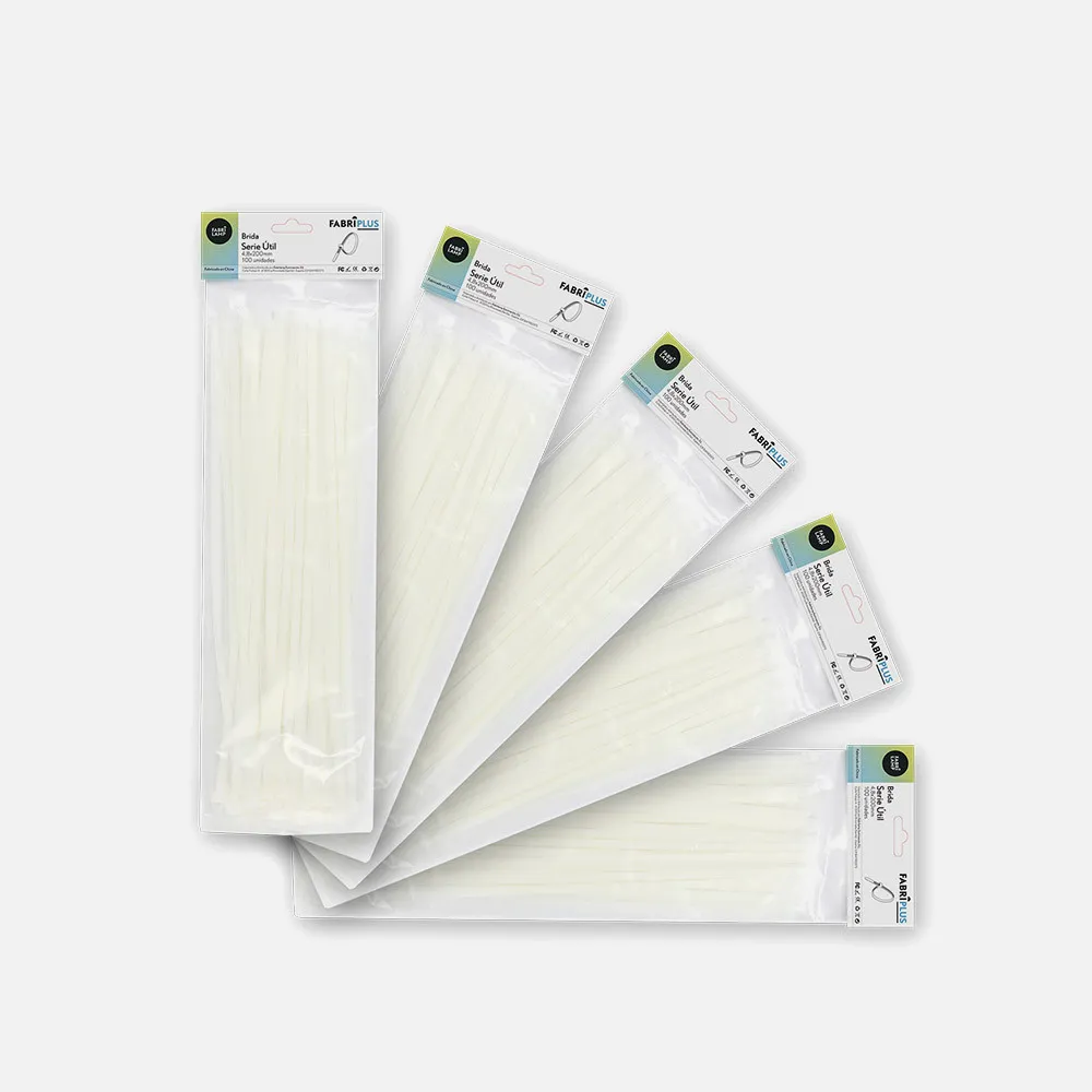 188148201 - Bag of 100 White Utility Cable Ties 4,8x200mm. 100% Nylon 66 Resistant and Durable