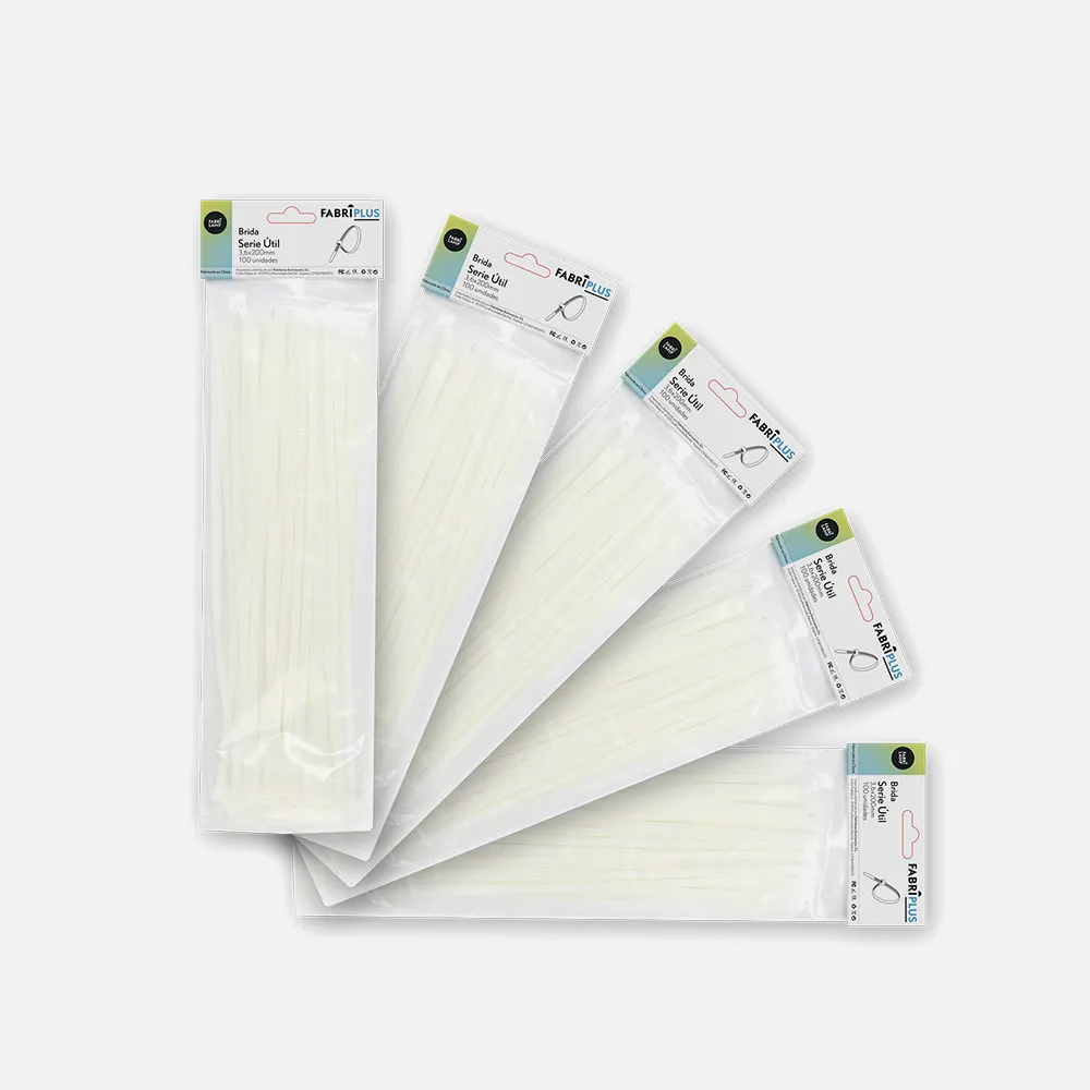 188136201 - Bolsa 100 Bridas Util Blancas 3,6x200mm. 100% Nylon 66 Resistentes Y Duraderas