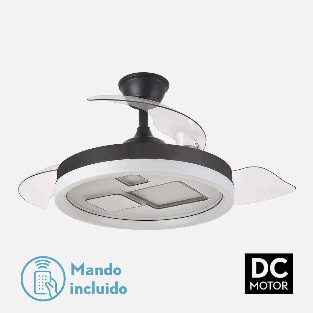 Ventilador Dc Jandula 72w 6120lm Negro/blanco 3 Aspas Desplegables 32/47x50/107d. 3 Colores C/remoto+temporizador+memoria