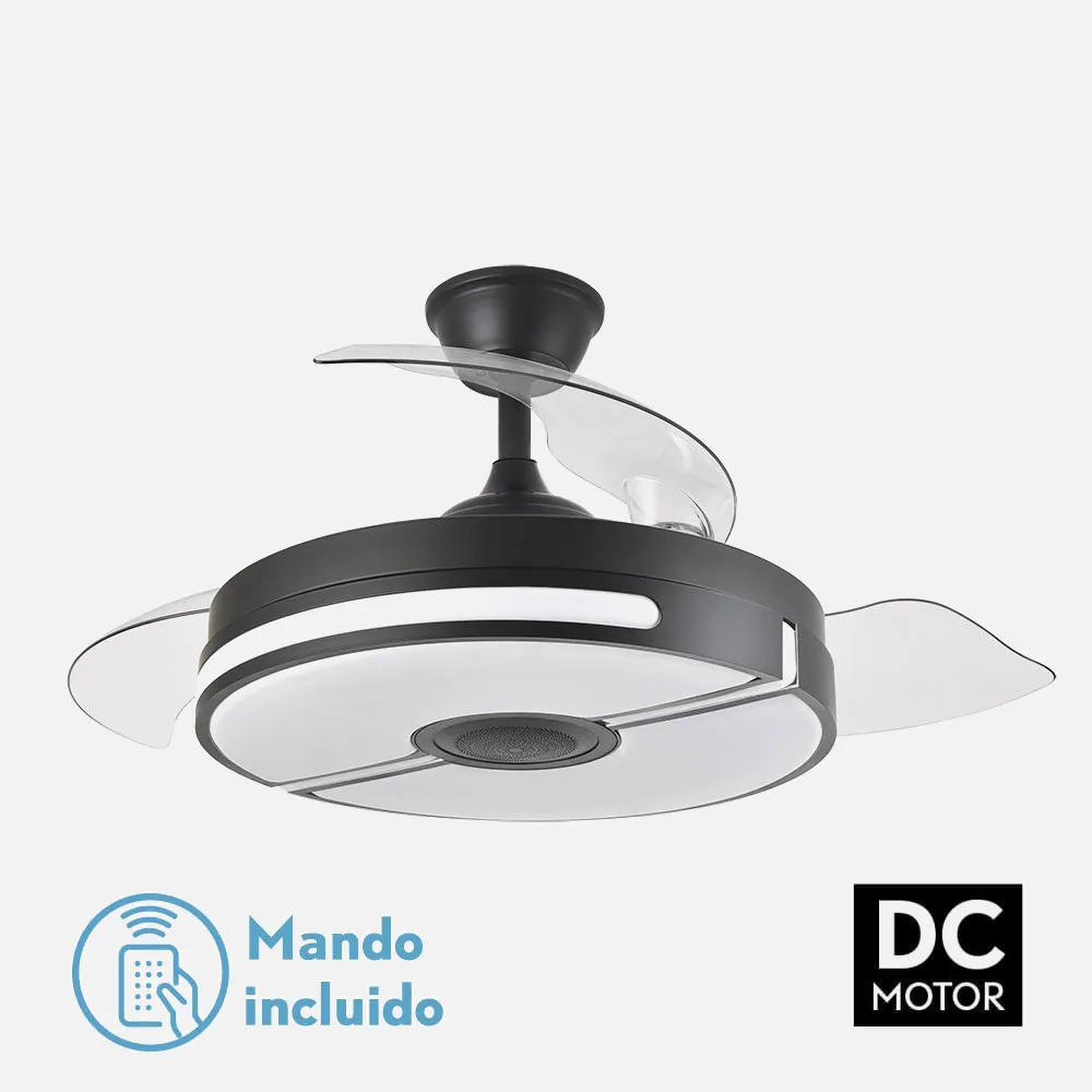 Ventilador Dc Tondela 72w 6120lm Negro/blanco Bluethooth 32/47x50/107d.3Aspas Desp. 6Vel. 3Color. Remoto+Altavoz+Temp+Memoria