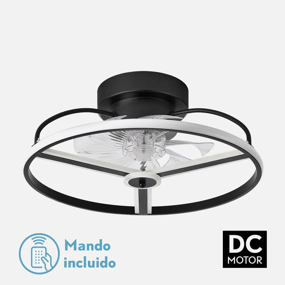 182791309 - Fan 60w Dc Bora Black 8 Sails Transp. 21x50x50cm 6 Vel. 3 Colours C/remote, Memory, Timer And Reg.Intensity 5100lm