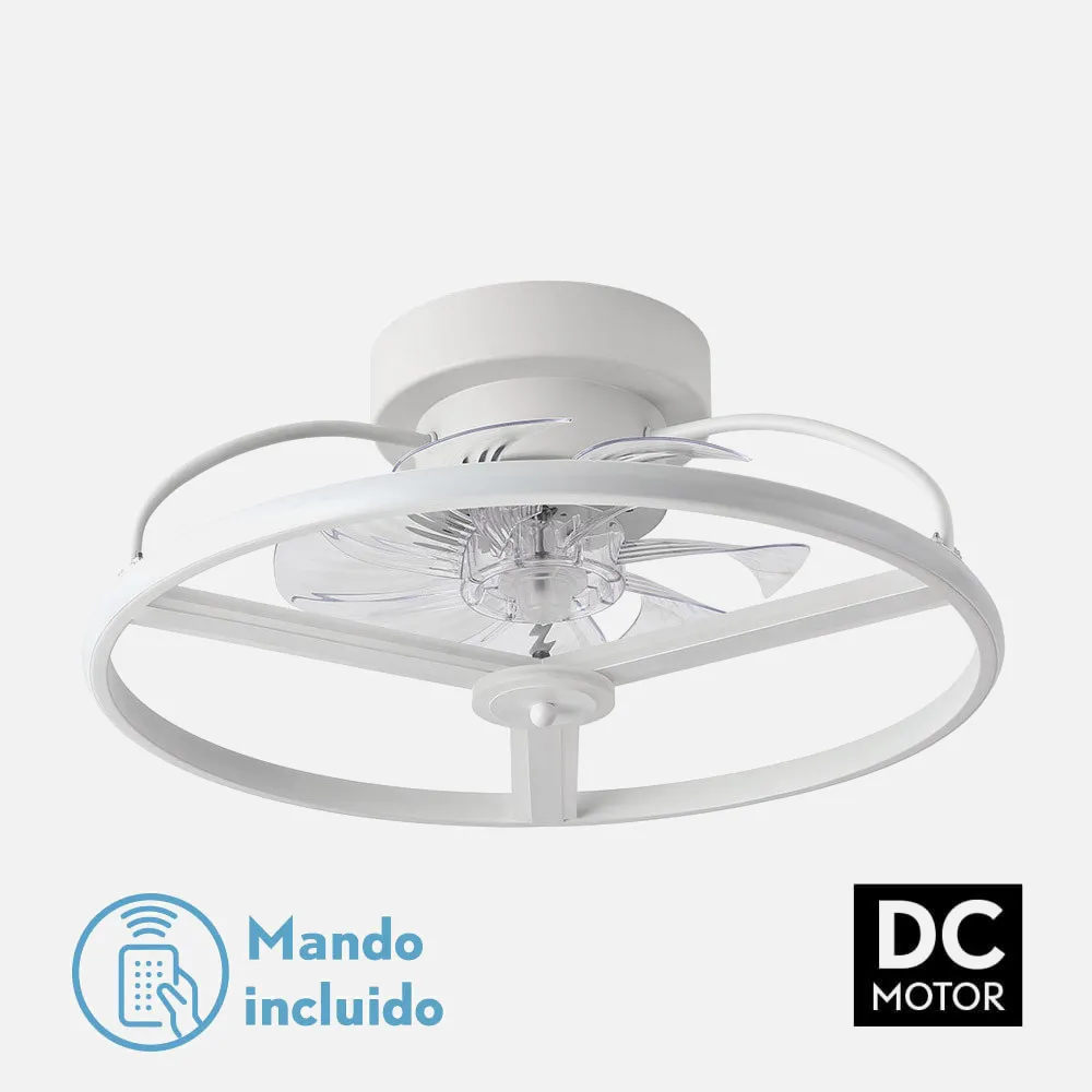 Ventilador 60w Dc Bora Blanco 8 Aspas Transp. 21x50x50cm 6Vel. 3 Colores C/remoto, Memoria, Temporizador Y Reg.Intensidad 5100lm
