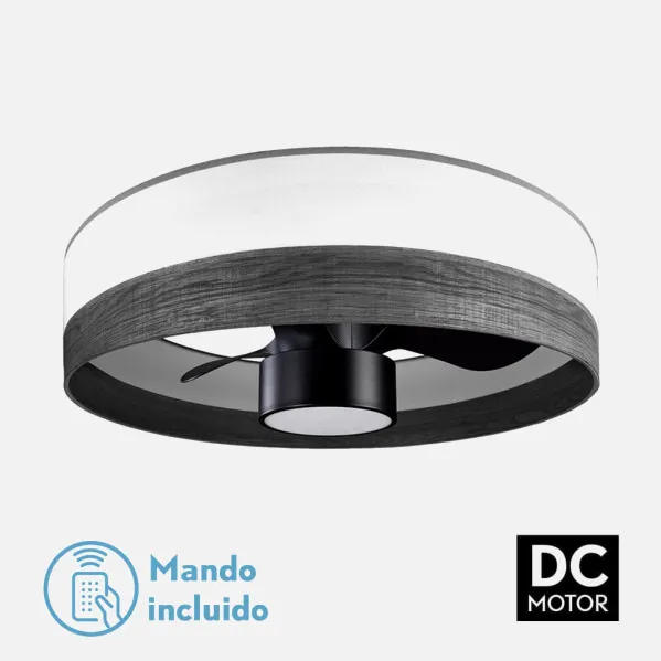 Ventilador Dc 24w Olga Blanco/mad.negra-negro 3 Aspas 6 Vel. 2390lm 3 Colores, Remoto,memoria,temporizador 70d