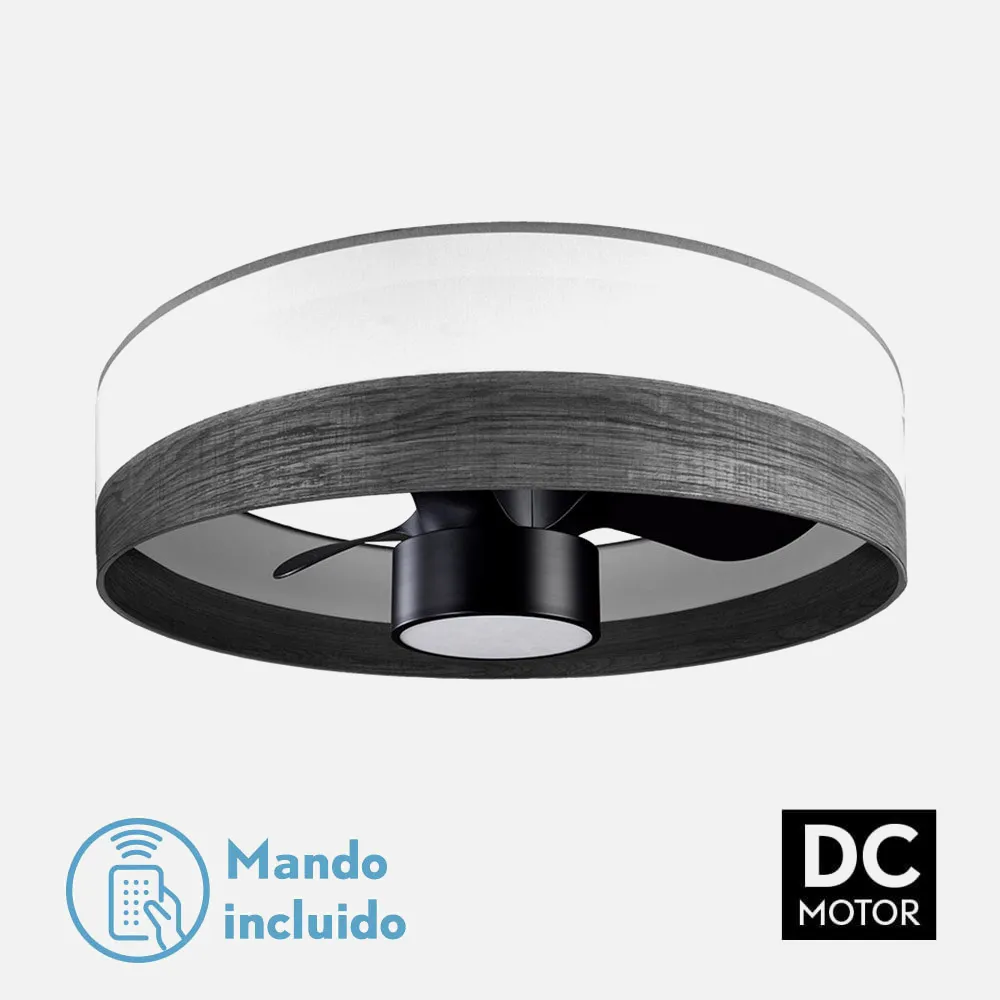 190091709 - Ventilador Dc 24w Olga Blanco/mad.negra-negro 3 Aspas 6 Vel. 2390lm 3 Colores, Remoto,memoria,temporizador 70d
