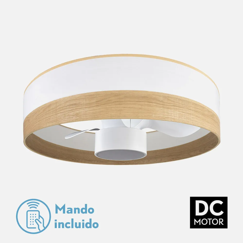 190091701 - Ventilador Dc 24w Olga Blanco/mad.clara-blanco 3 Aspas 6 Vel. 2390lm 3 Colores, Remoto,memoria,temporizador 70d