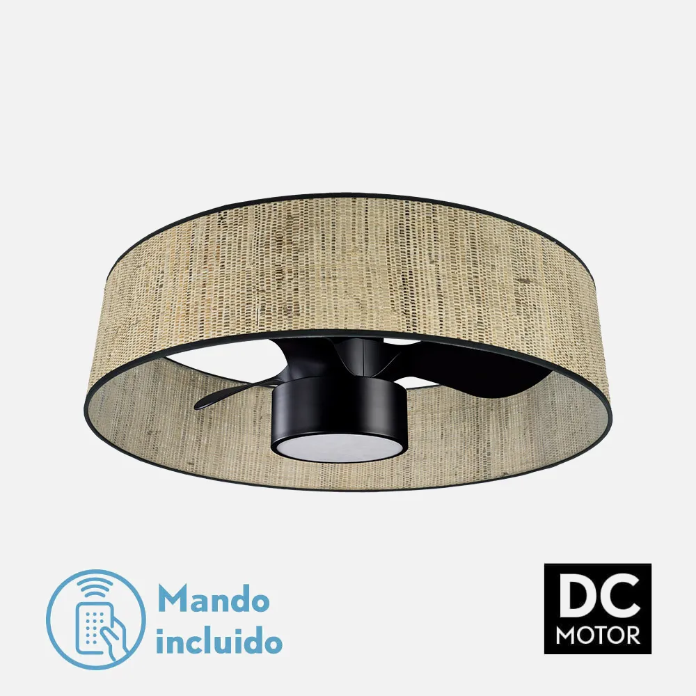 189991709 - Ventilador Dc 24w Natasha Cañizo/negro 70d 3 Aspas 6vel. 2390lm 3 Colores Remoto,memoria,temporizador