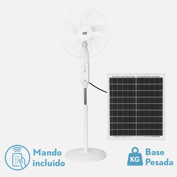 Ventilador DC De Pie Solar Clima Blanco 30w 3vel 5asp Puerto Usb Y Luz C/remoto 43d Cable 4,20m