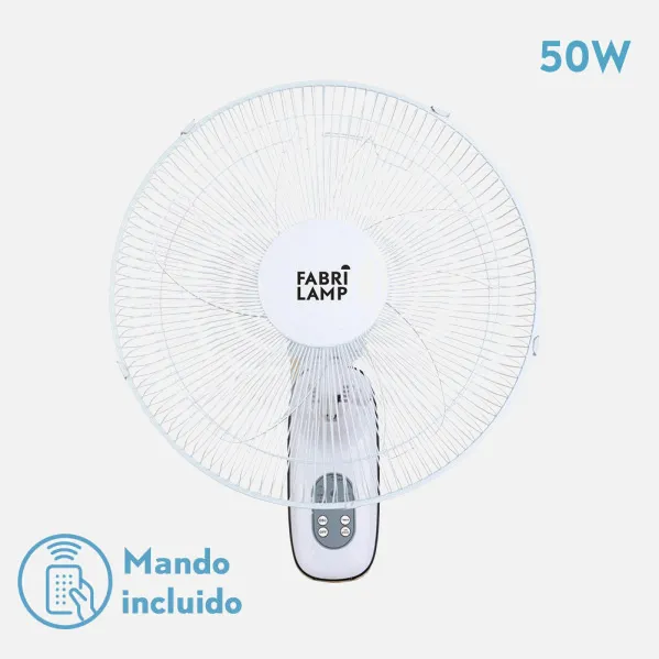 Ventilador Pared Cuta Blanco 3Vel. 50w C/remoto  Oscilante 5 Aspas Transp. Temporizador 53x43x30 Cm