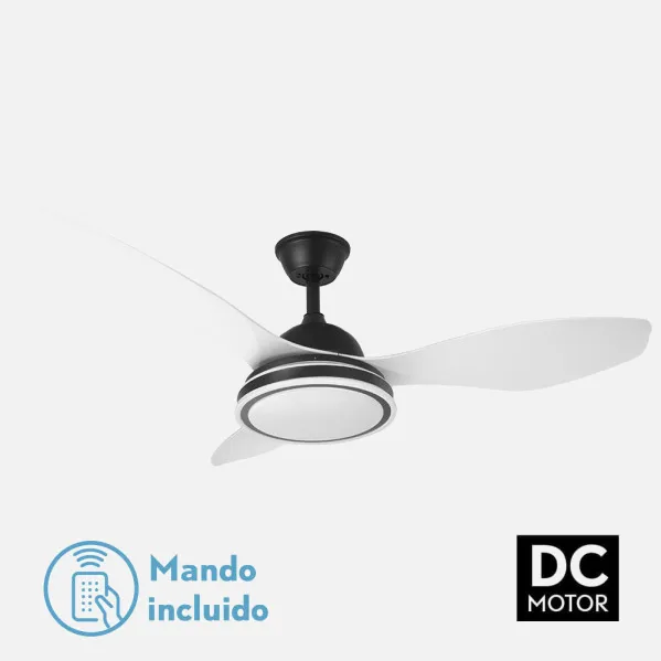 Ventilador 48w Dc Datoo Negro 3 Aspas Blancas  6 Vel. 33/48x122x122cm 3 Color C/remoto,memoria Y Temp.4080lm