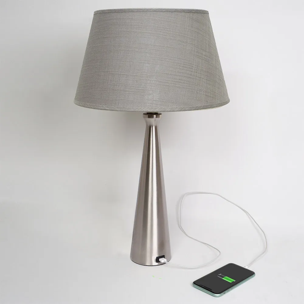 Sobremesa Pearl 1xe27 Niquel 62x35x35 Cm Puerto Usb