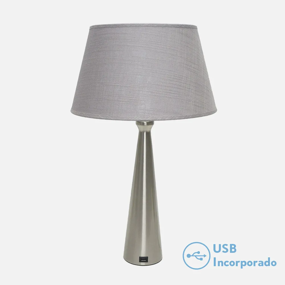 Sobremesa Pearl 1xe27 Niquel 62x35x35 Cm Puerto Usb
