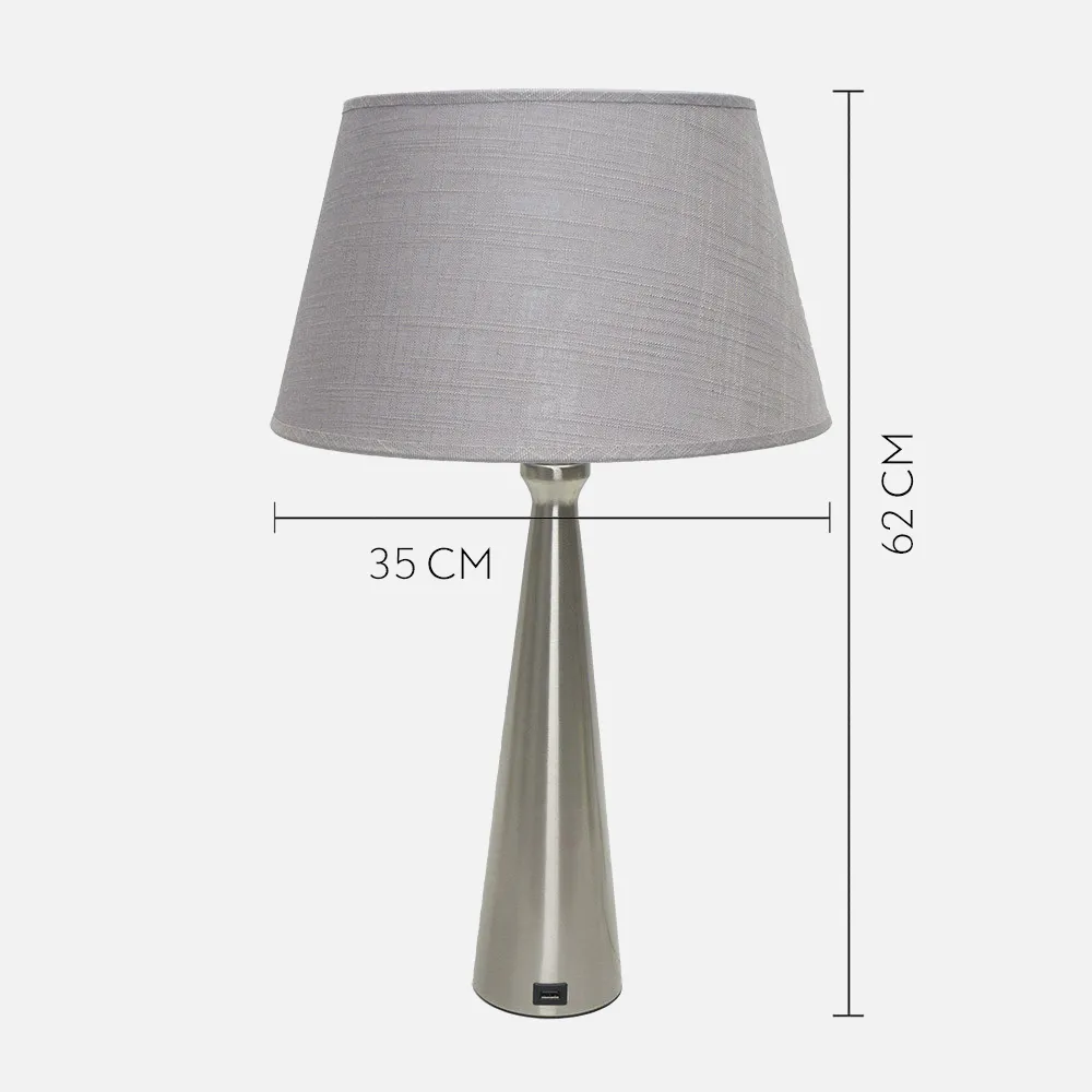 Sobremesa Pearl 1xe27 Niquel 62x35x35 Cm Puerto Usb