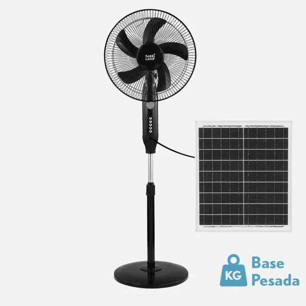 Ventilador De Pie Solar Boreal Negro 30w 3vel 5asp Puerto Usb Motor Dc Y Luz Night  Regx43x38cm Cable 4,20m