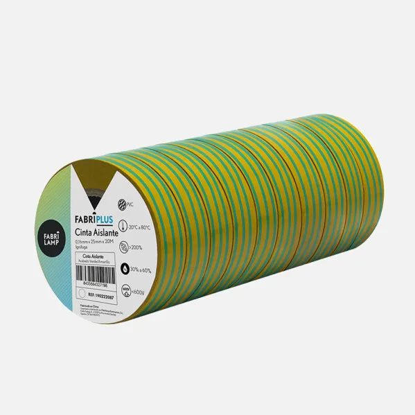 Rollo Cinta Aislante Ancha Verde/amarill 25mmx20m  Pvc Para Electricista Flexible, Duradera