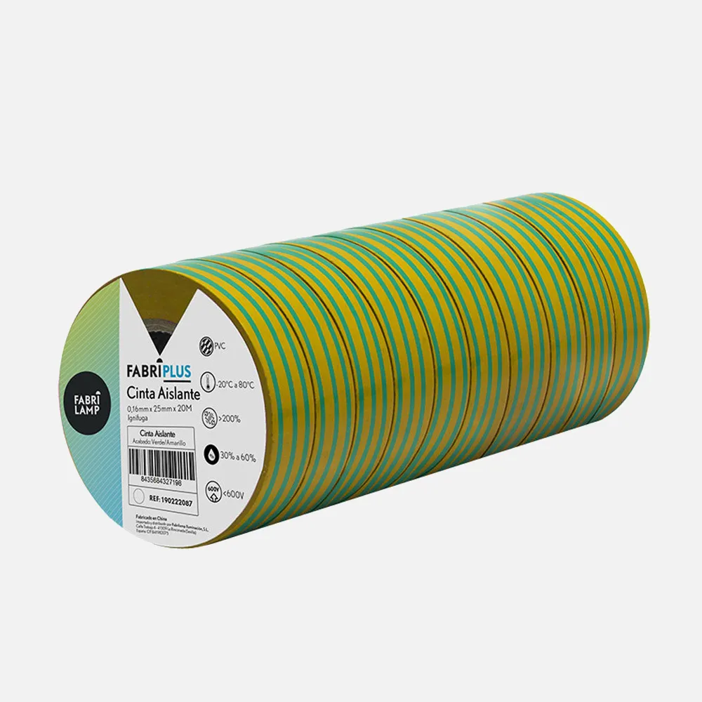 Rollo Cinta Aislante Ancha Verde/amarill 25mmx20m  Pvc Para Electricista Flexible, Duradera