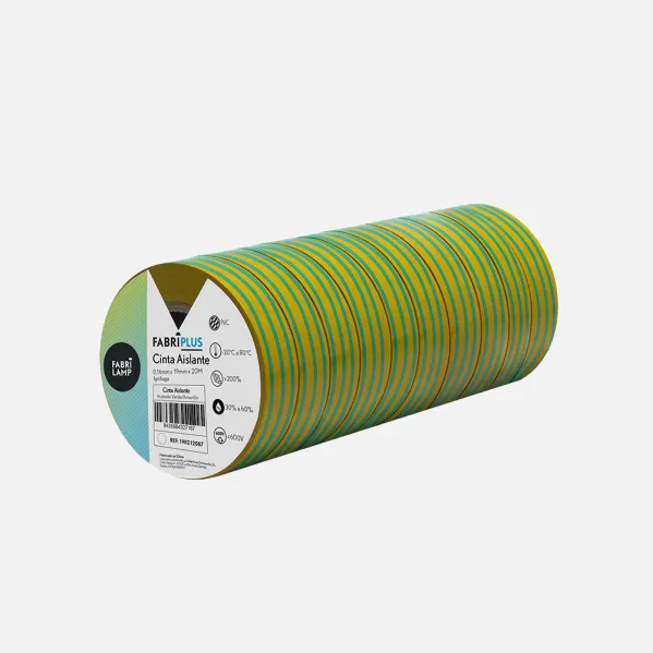 Rollo Cinta Aislante Pvc Verde/amarillo 19mmx20m  Para Electricista Flexible Y Duradera