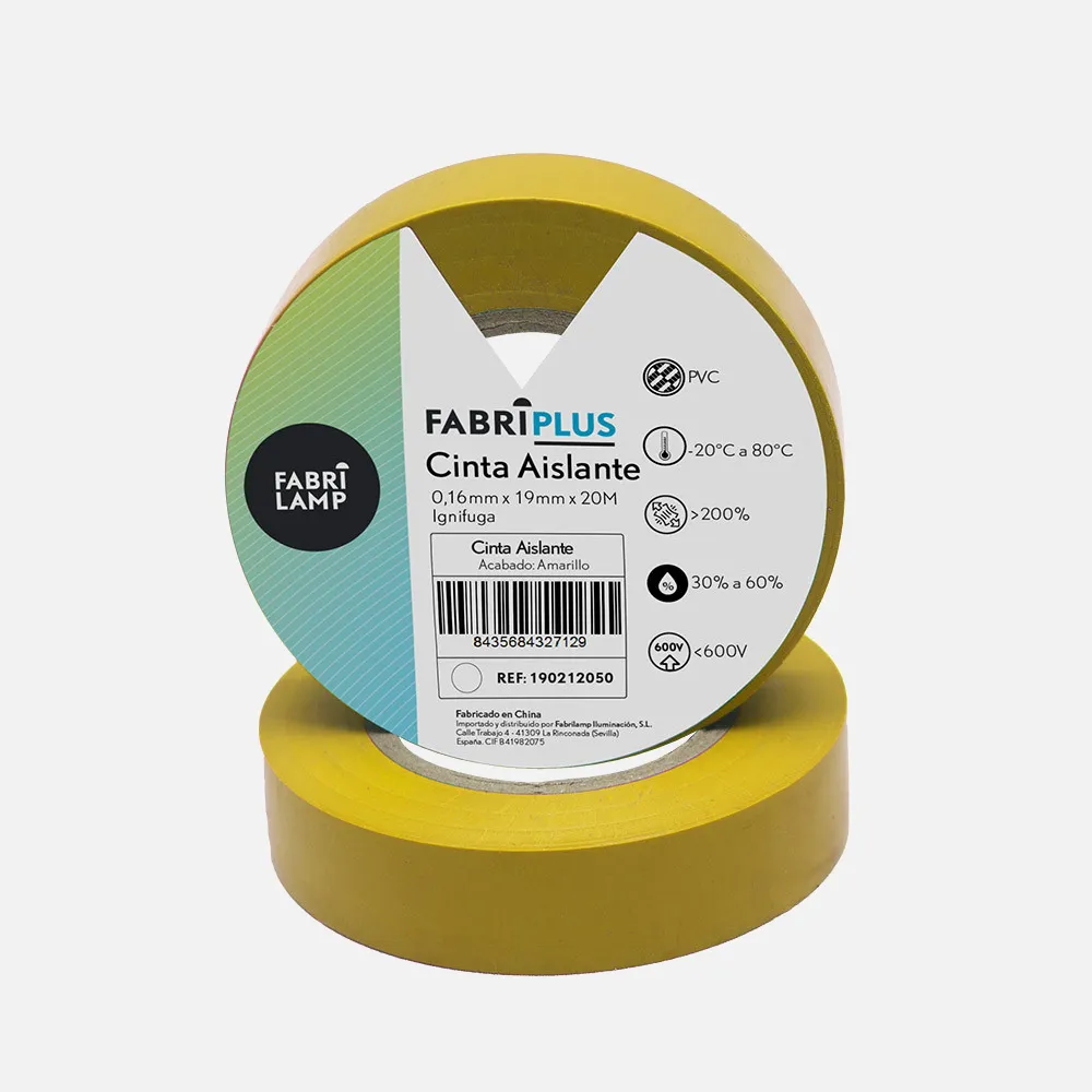 190212050 - Rollo Cinta Aislante Pvc Amarilla 19mmx20m Para Electricista Flexible Y Duradera