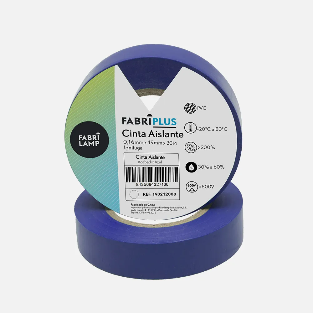 190212008 - Rollo Cinta Aislante Pvc Azul 19mmx20m Para Electricista Flexible Y Duradera