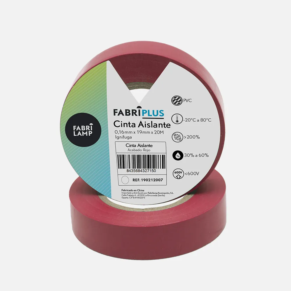 190212007 - Rollo Cinta Aislante Pvc Rojo 19mmx20m Para Electricista Flexible Y Duradera