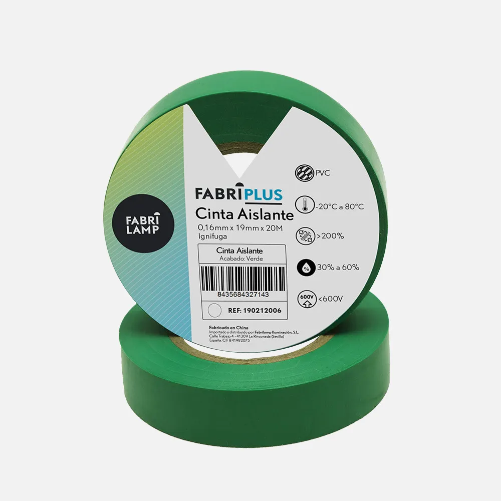 190212006 - Rollo Cinta Aislante Pvc Verde 19mmx20m Para Electricista Flexible Y Duradera