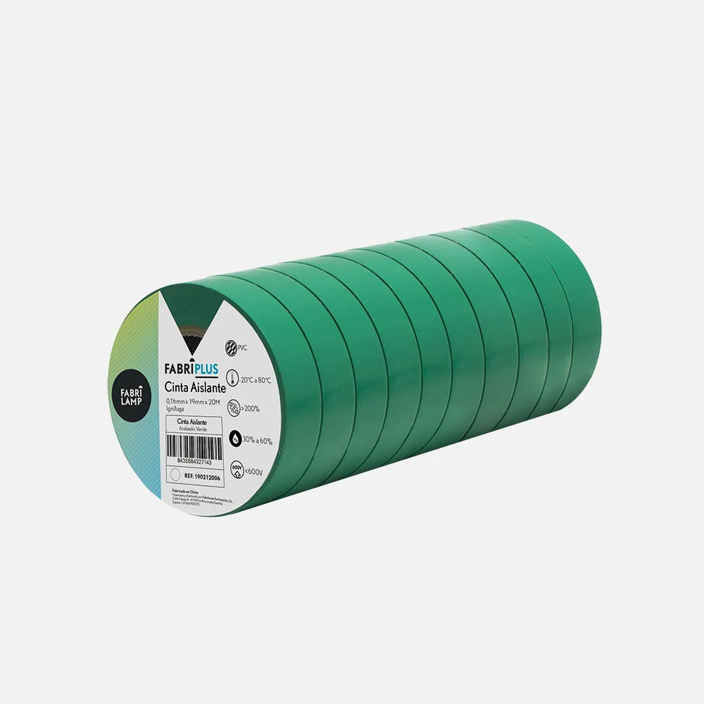 Rollo Cinta Aislante Pvc Verde 19mmx20m Para Elect Ricista Flexible Y Duradera