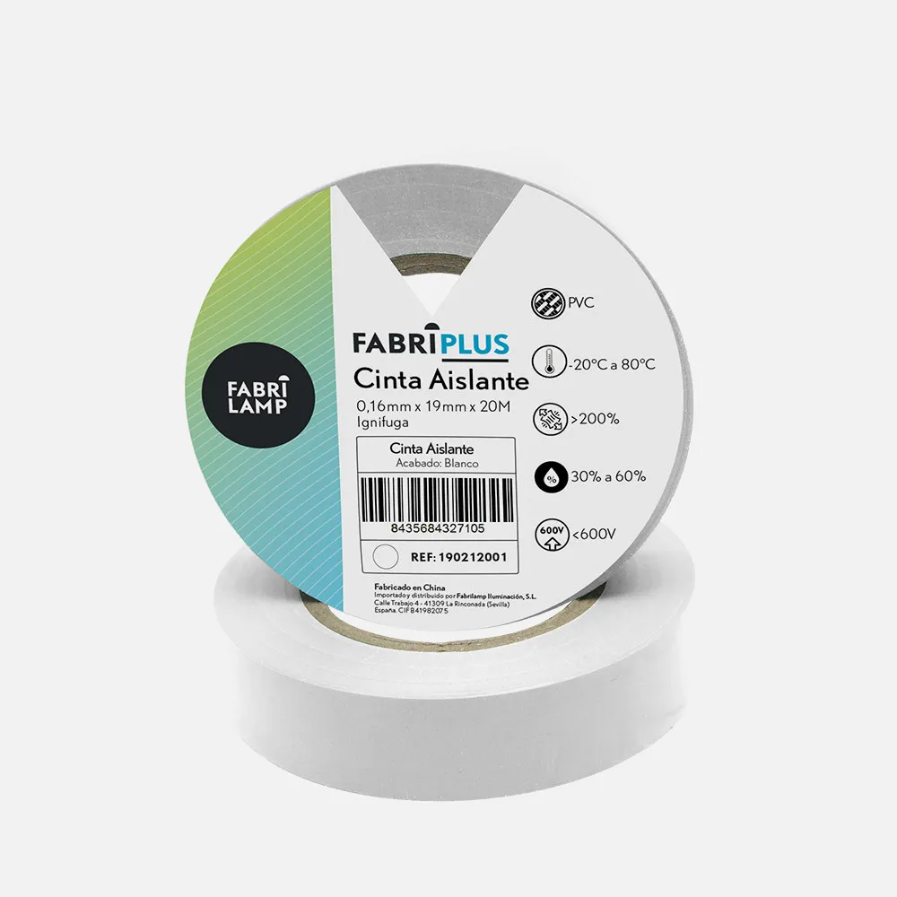 190212001 - Rollo Cinta Aislante Pvc Blanca 19mmx20m Para Electricista Flexible Y Duradera