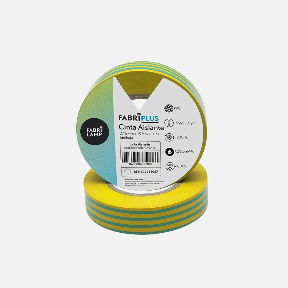 190211087 - Roll Tape Aislante Pvc Green/yellow 19mmx10m  For Elecectricista Flexible And Durable