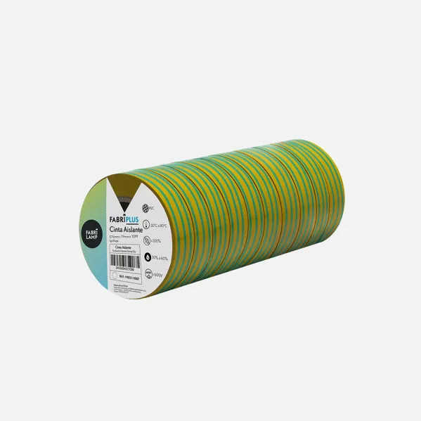 Rollo Cinta Aislante Pvc Verde/amarillo 19mmx10m  Para Elecectricista Flexible Y Duradera