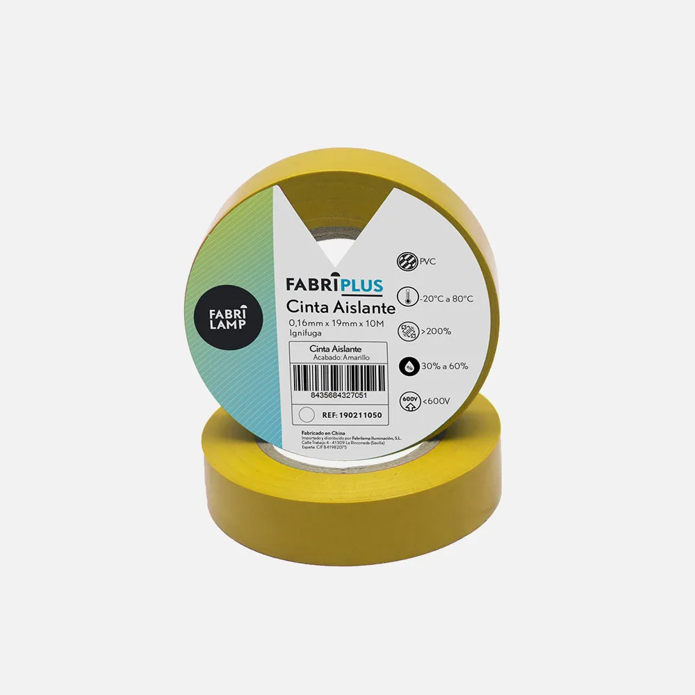 190211050 - Rollo Cinta Aislante Pvc Amarilla 19mmx10m Para El Ectricista Flexible Y Duradera
