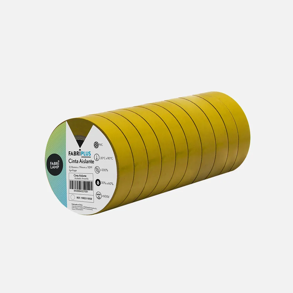 Rollo Cinta Aislante Pvc Amarilla 19mmx10m Para El Ectricista Flexible Y Duradera