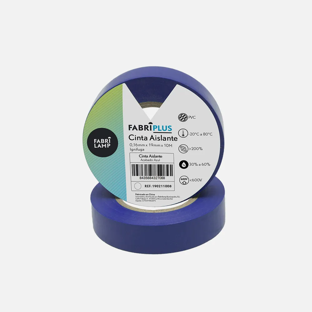 190211008 - Rollo Cinta Aislante Pvc Azul 19mmx10m Para Electricista Flexible Y Duradera