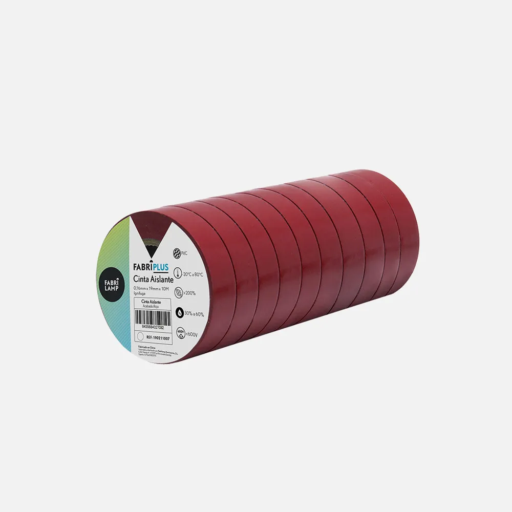 Rollo Cinta Aislante Pvc Rojo 19mmx10m Para Electr Icista Flexible Y Duradera