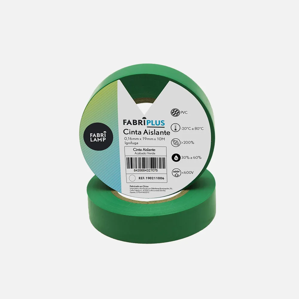 190211006 - Rollo Cinta Aislante Pvc Verde 19mmx10m Para Electricista Flexible Y Duradera