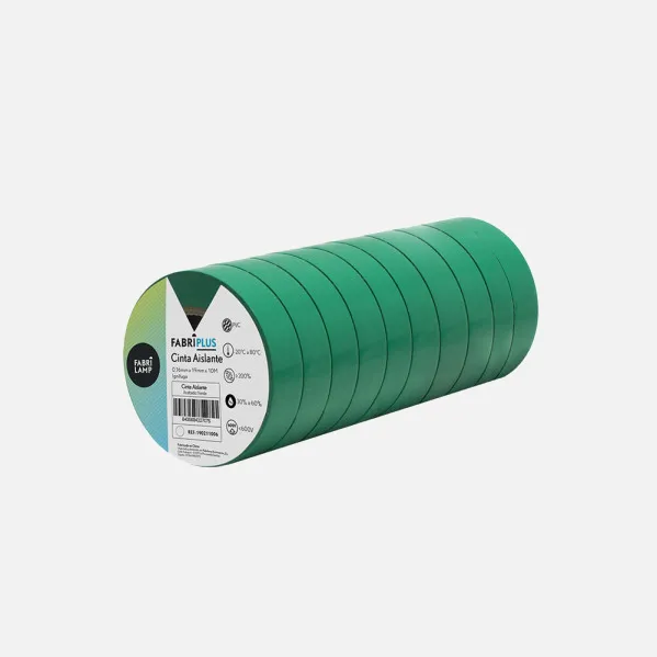 Rollo Cinta Aislante Pvc Verde 19mmx10m Para Electricista Flexible Y Duradera