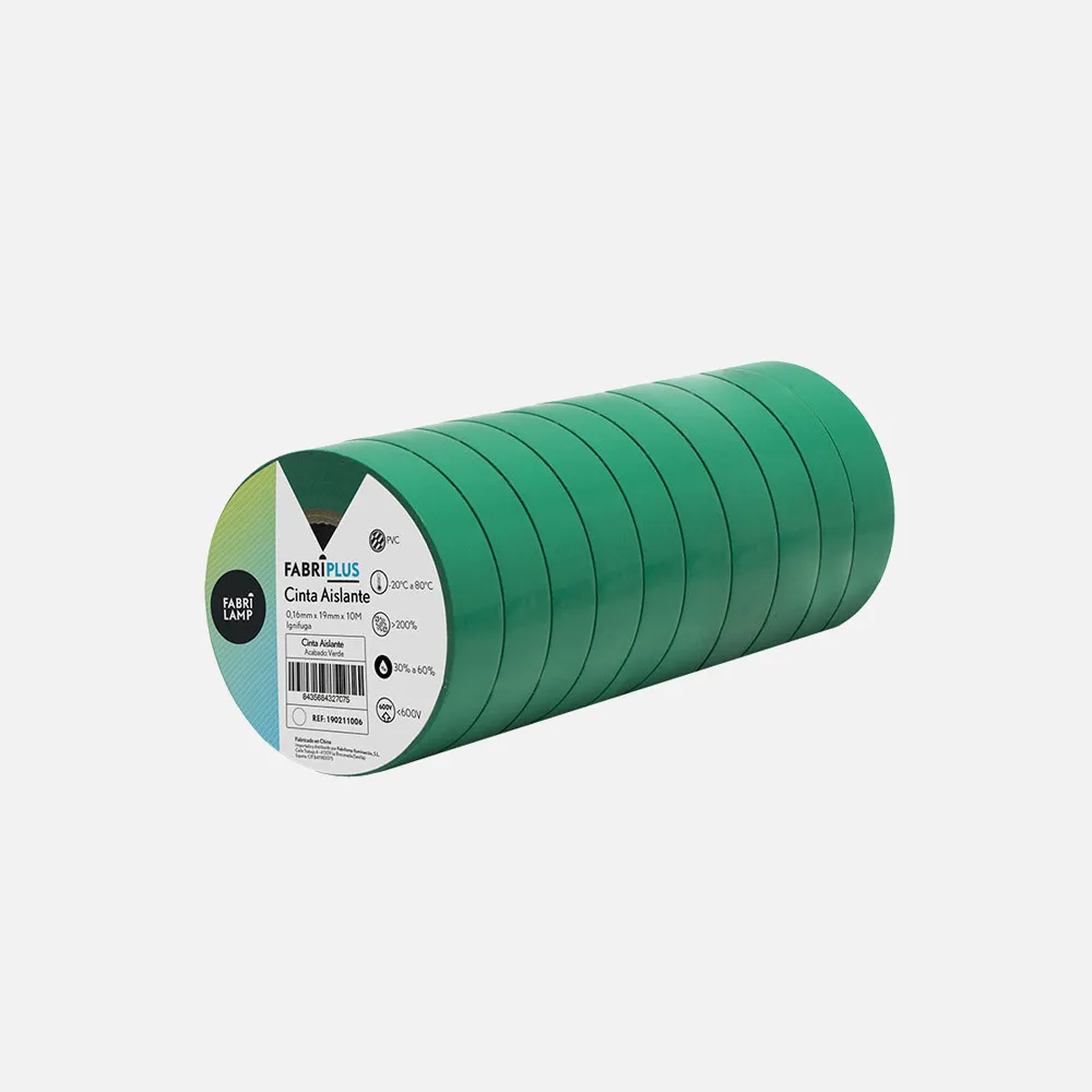 Rollo Cinta Aislante Pvc Verde 19mmx10m Para Elect Ricista Flexible Y Duradera
