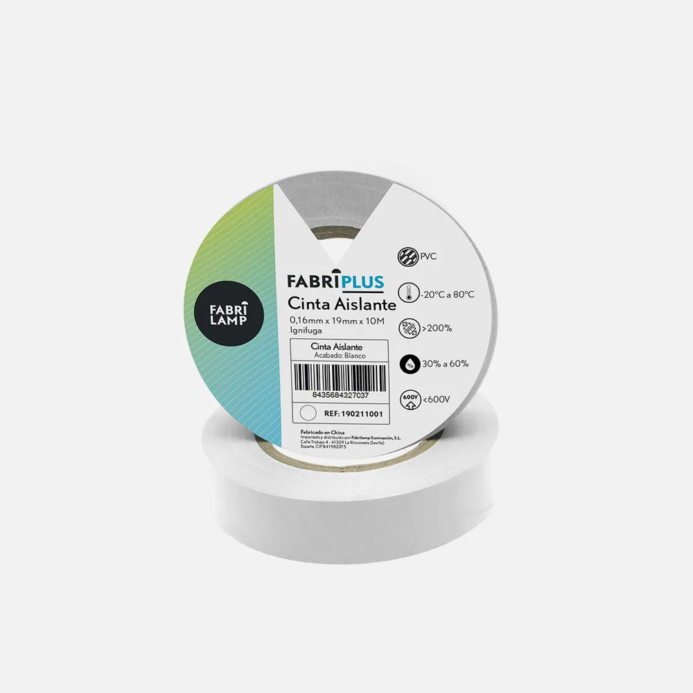 190211001 - Rollo Cinta Aislante Pvc Blanca 19mmx10m Para Electricista Flexible Y Duradera