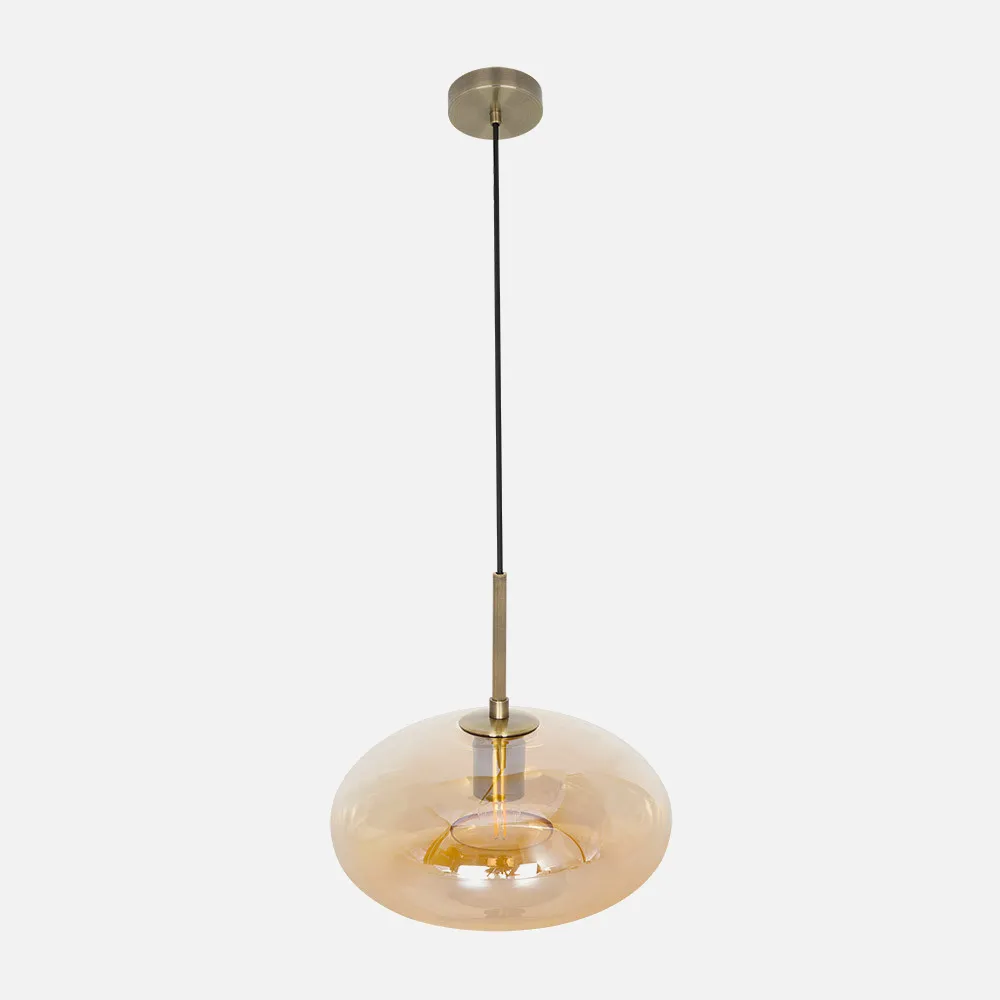 193492814 - Colgante Pinap 1xe27 Cuero/ambar Regx28x28 Cm
