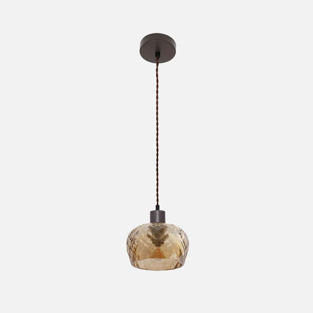 Colgante Estela 1xe27 Marron Regx13x13 Cm C/tulipa Cristal Tallado Ambar