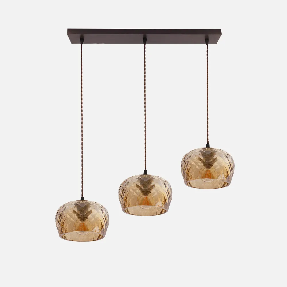 Regleta Estela 3xe27 Marron Regx65x13 Cm C/tulipas Cristal Tallado Ambar