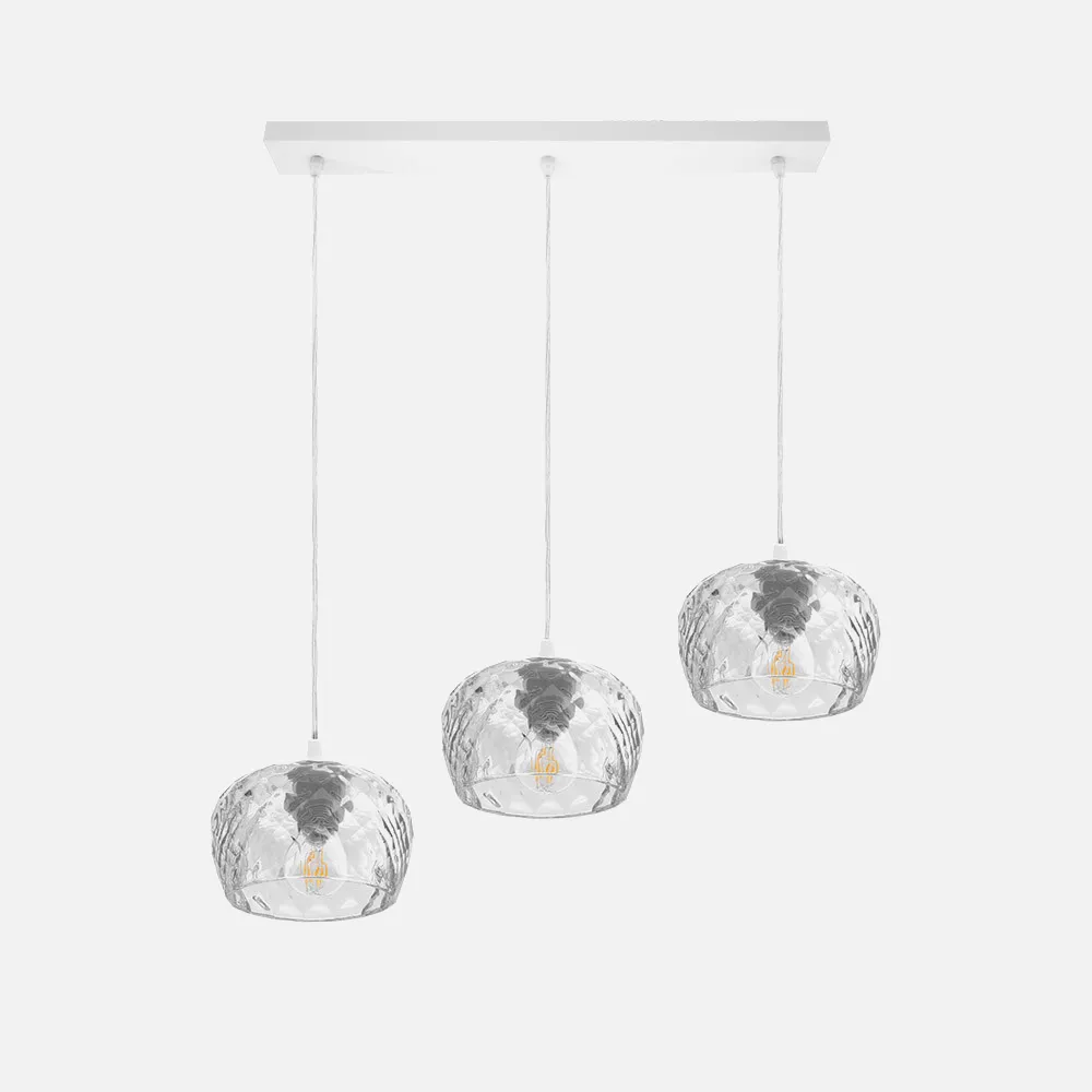 196893001 - Regleta Estela 3xe27 Blanca Regx65x13 Cm C/tulipas Cristal Tallado Transparente