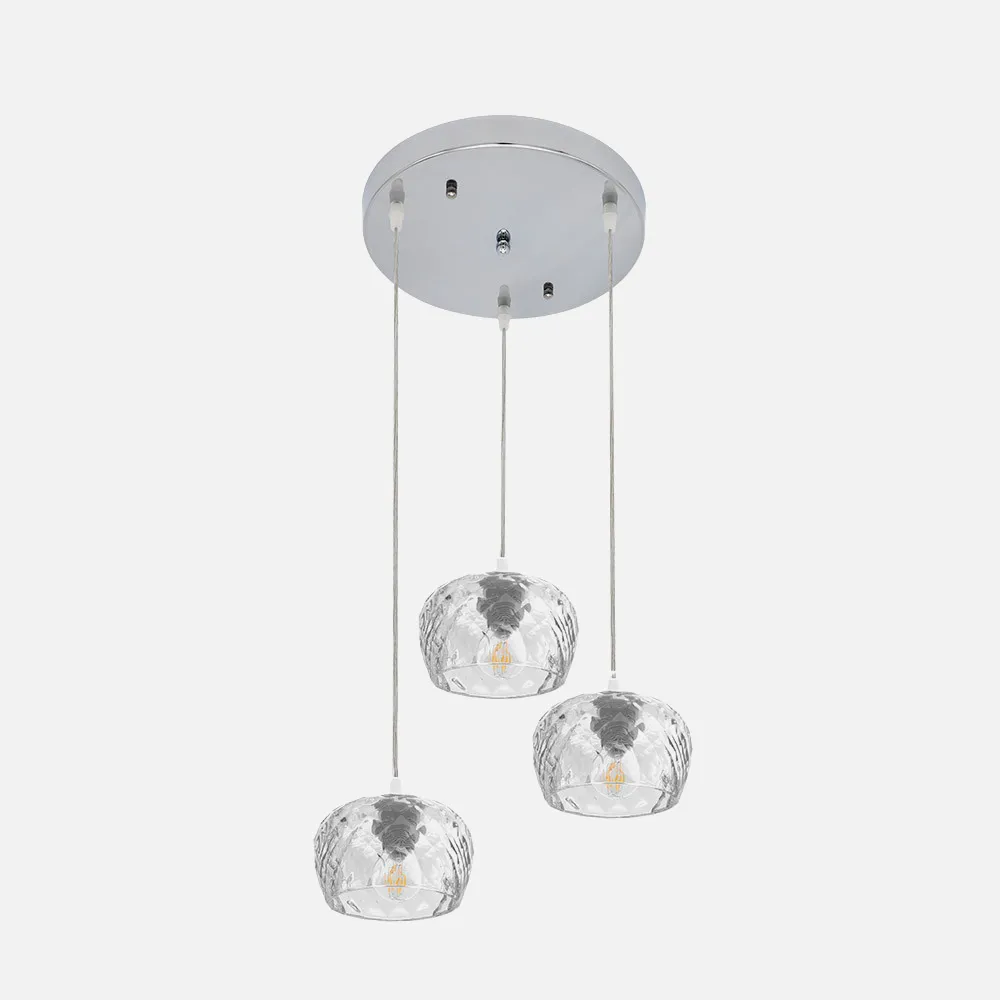Plafon Estela 3xe27 Cromo Regx36x36 Cm C/tulipas Cristal Tallado Transparente