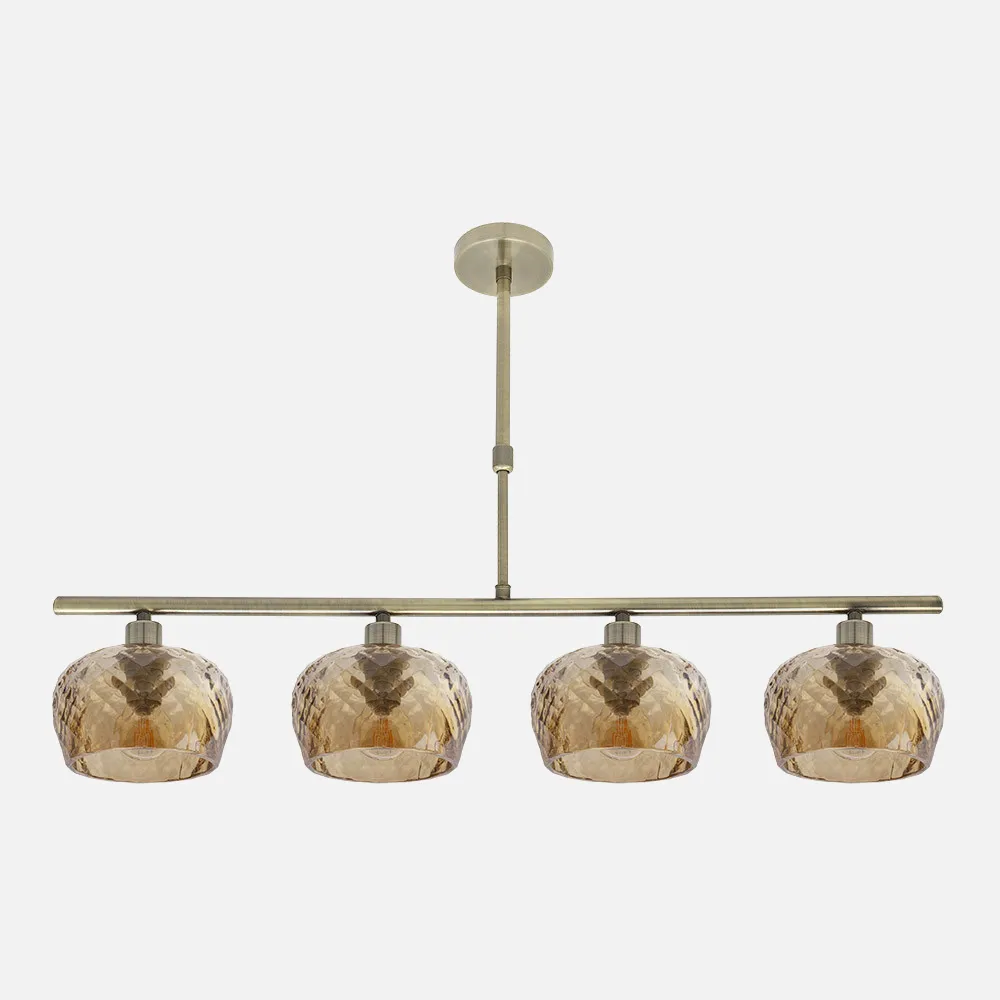 196854014 - Lampara Estela 4xe14 Cuero Regx75x13 Cm C/tulipas  Cristal Tallado Ambar