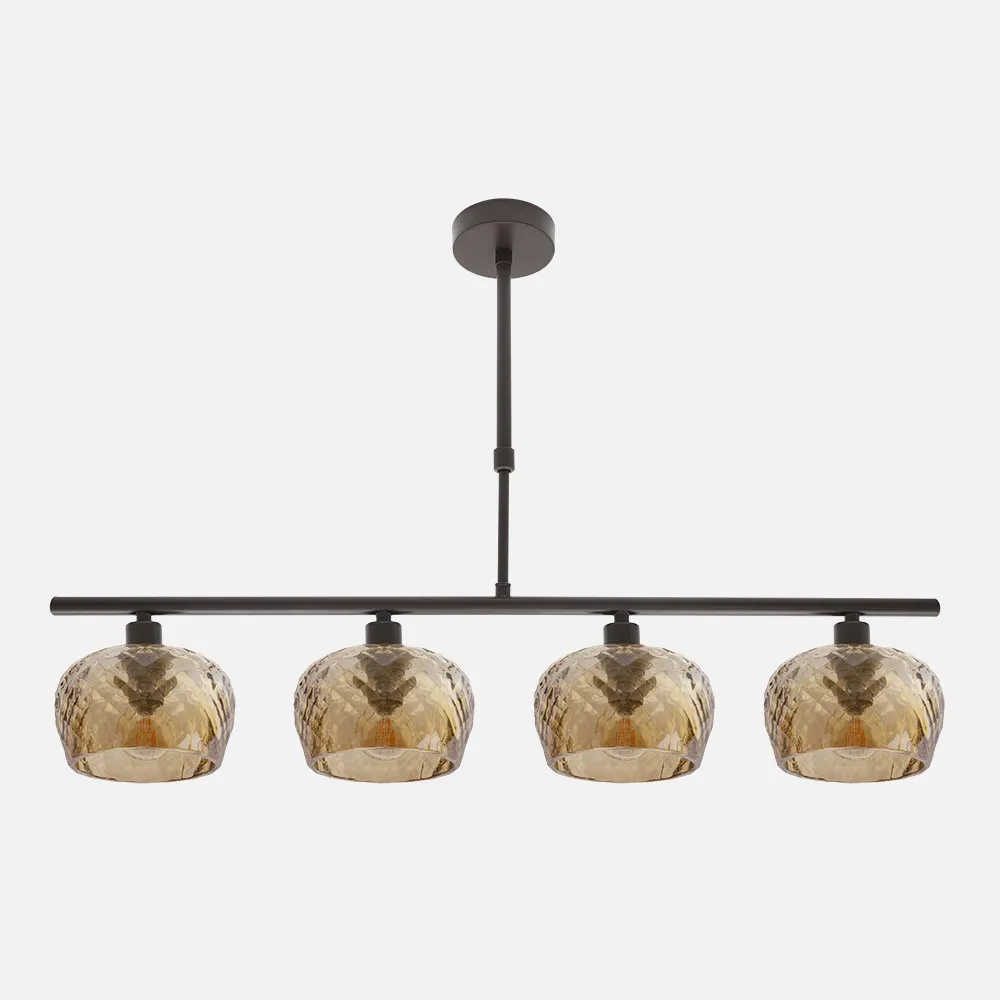 Lampara Estela 4xe14 Marron Regx75x13 Cm C/tulipas  Cristal Tallado Ambar