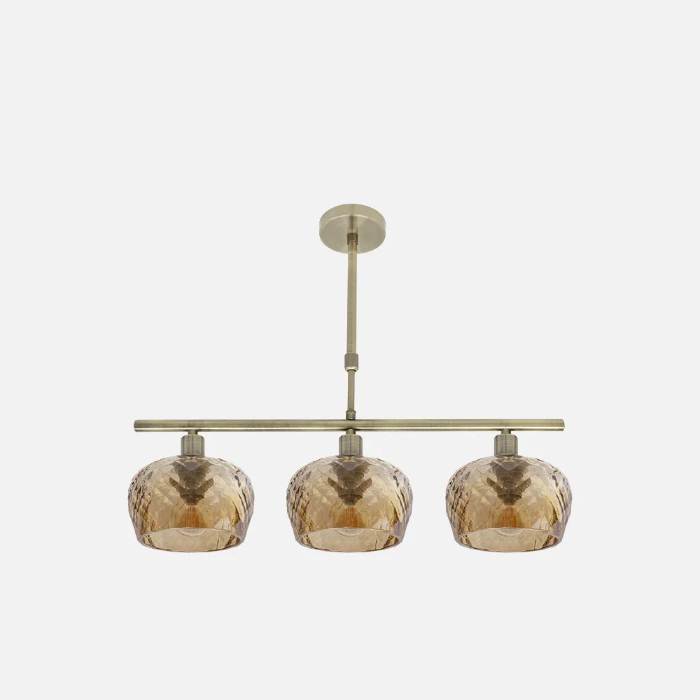 Lampara Estela 3xe14 Cuero Regx55x13 Cm C/tulipas  Cristal Tallado Ambar