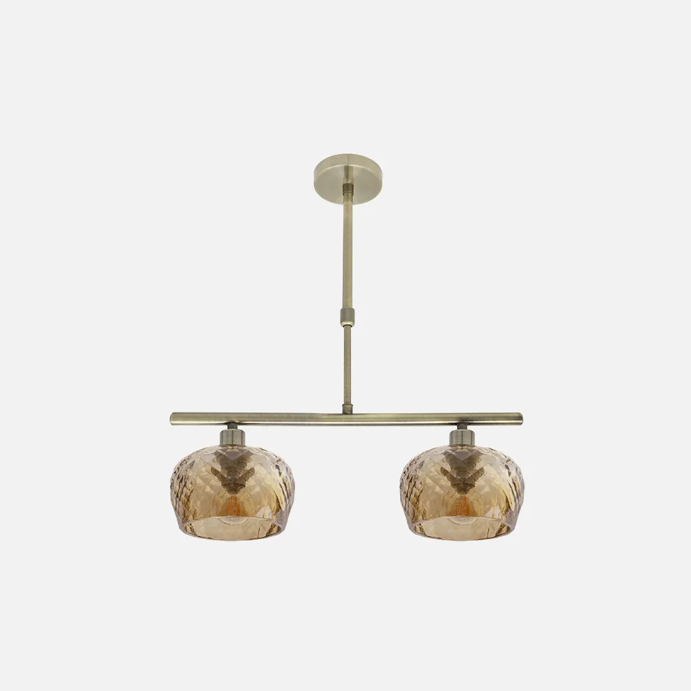 196852014 - Lampara Estela 2xe14 Cuero Regx41x13 Cm C/tulipas  Cristal Tallado Ambar