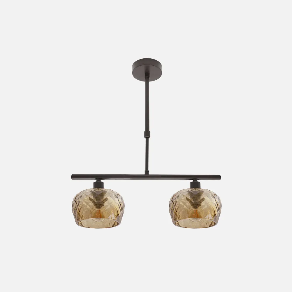 Lampara Estela 2xe14 Marron Regx41x13 Cm C/tulipas  Cristal Tallado Ambar
