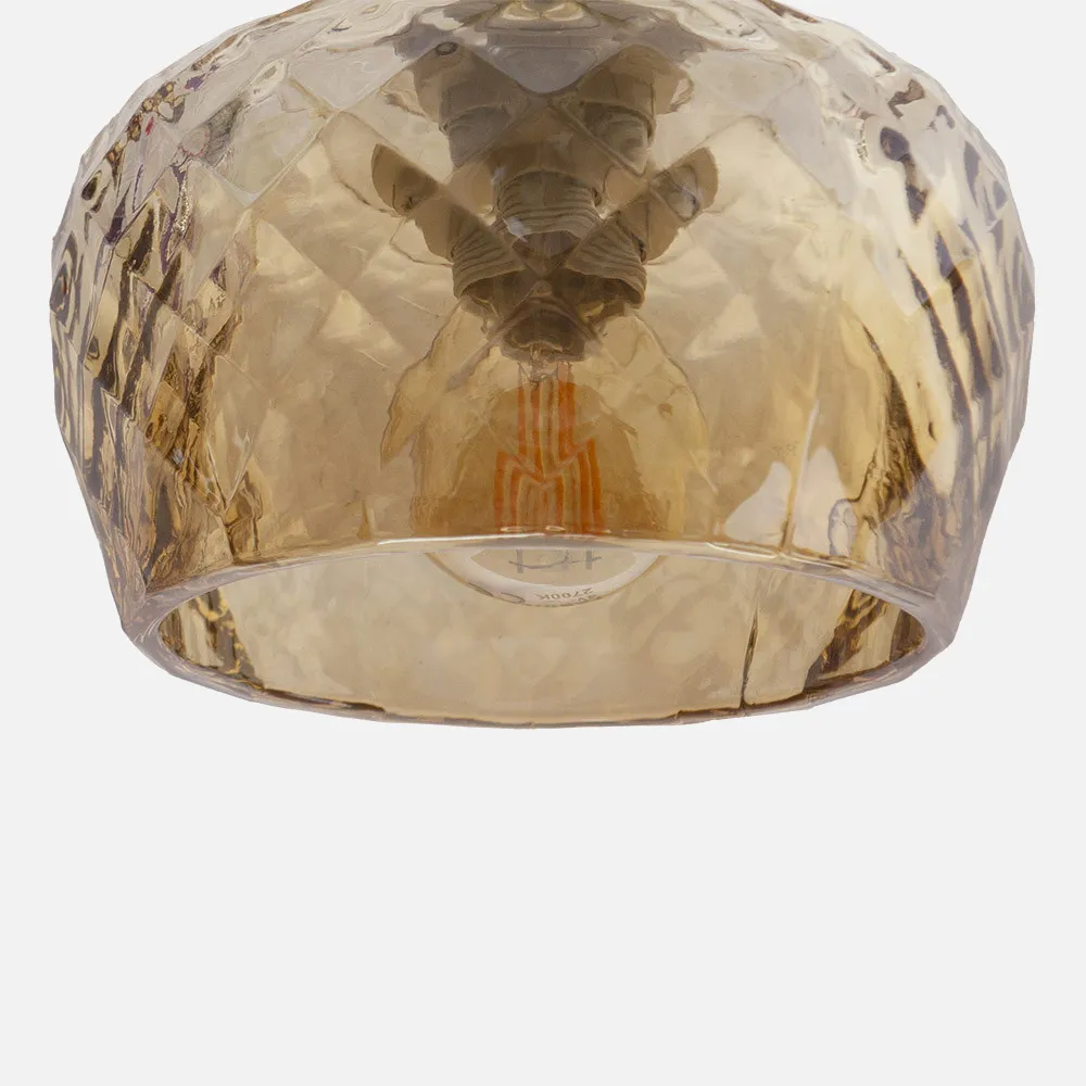 Lampara Estela 4xe14 Marron Regx75x13 Cm C/tulipas  Cristal Tallado Ambar